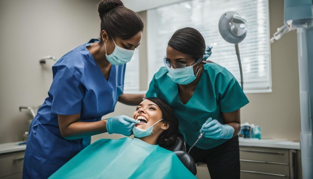 Dental hygienist working with a patient