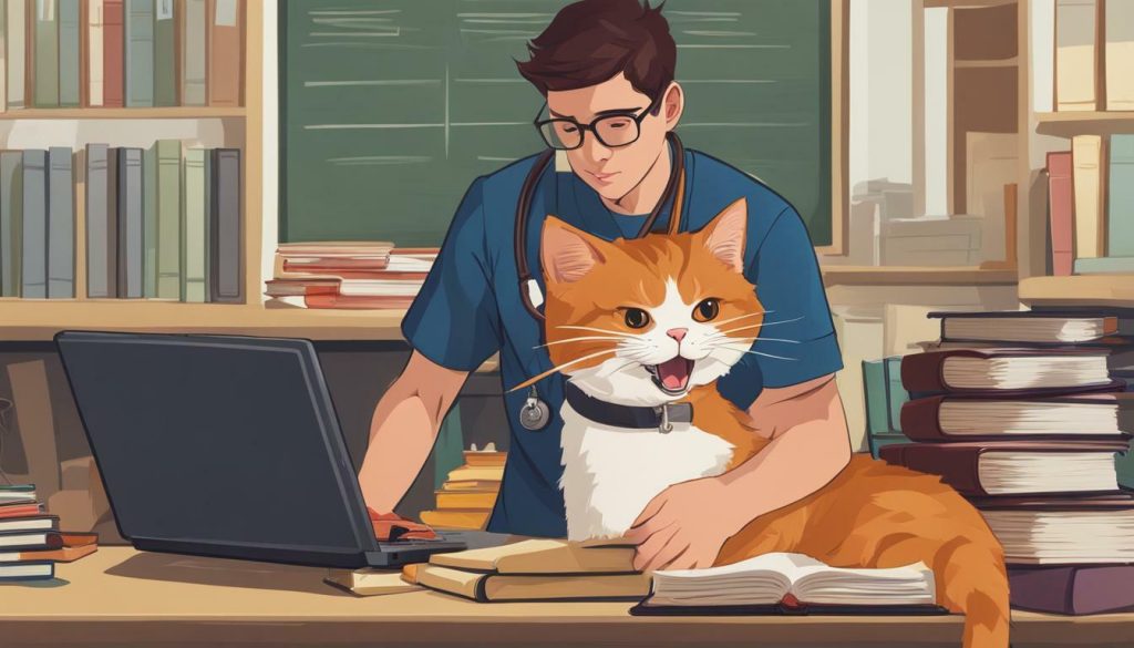 veterinary student with a cat