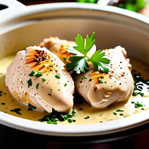 Creamy Garlic Chicken Pasta in slow cooker.