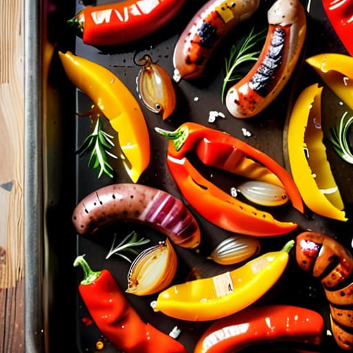 Sheet pan Sausage, Peppers, and Onions.