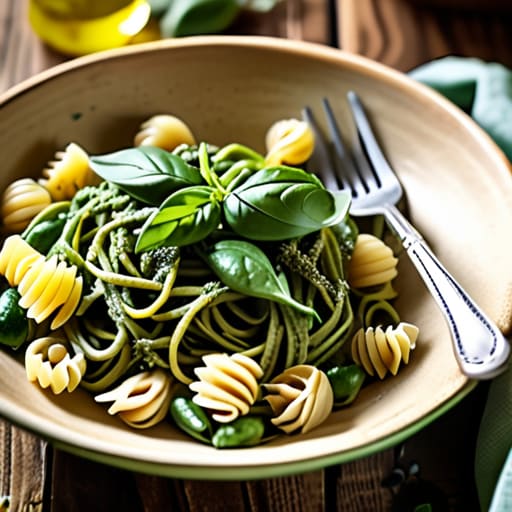 One-Pot Creamy Pesto Pasta with greens.