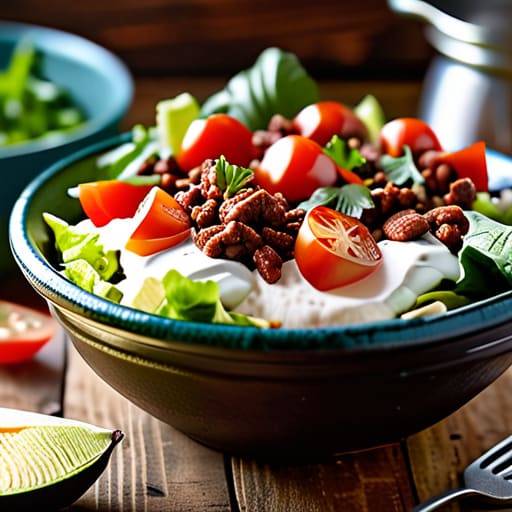 Freshly prepared healthy Taco Salad Bowls.