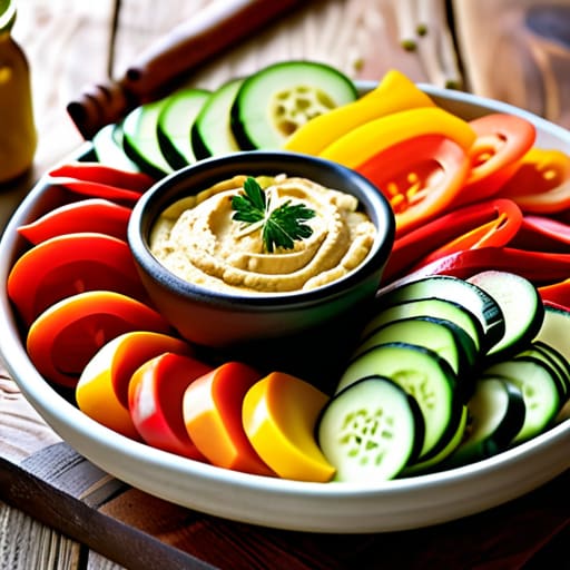 Healthy hummus and veggie sticks snack.