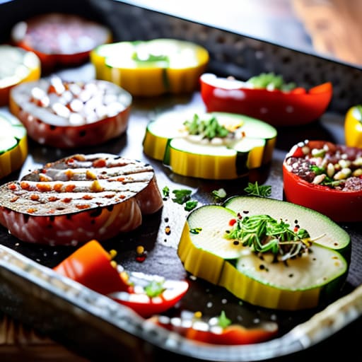 Sheet Pan Sausage and Veggies on baking sheet.